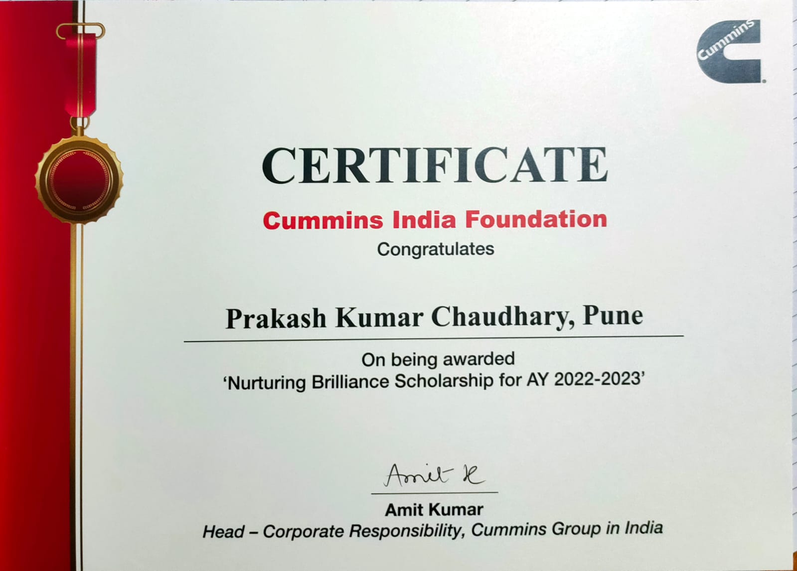 Cummins Certificate